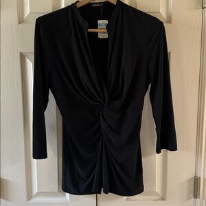J.Mclaughlin Irina V Neck Band Collar Twist Top Black XL